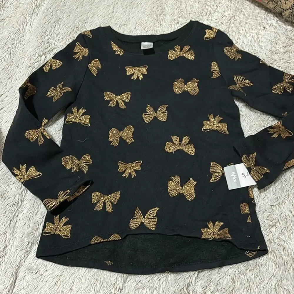 Carter’s 6 black grey gold bow sweatshirt hi low hemline nwt fleece line perfect